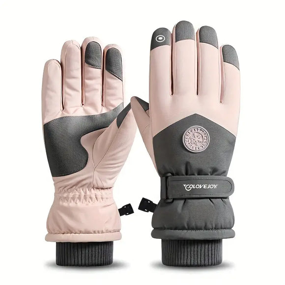 NNETM Cozy Pink Winter Couple Ski Gloves - Adjustable Closure, Non-slip Touch Screen Gloves