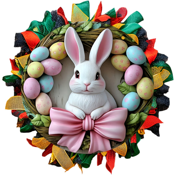 NNETM Pink Bunny & Egg Easter Wreath Wooden Decor