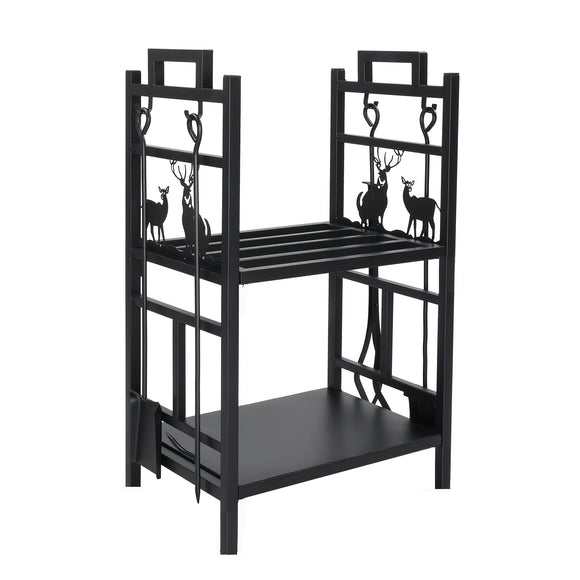 NNETM 2-Tier Firewood Rack with Hooks