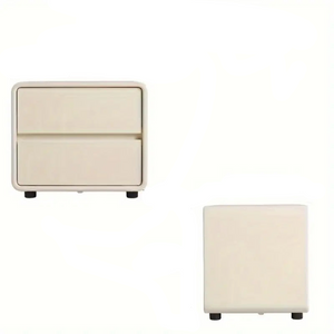 NNETM Bedside Table w/ Fabric Drawers - White