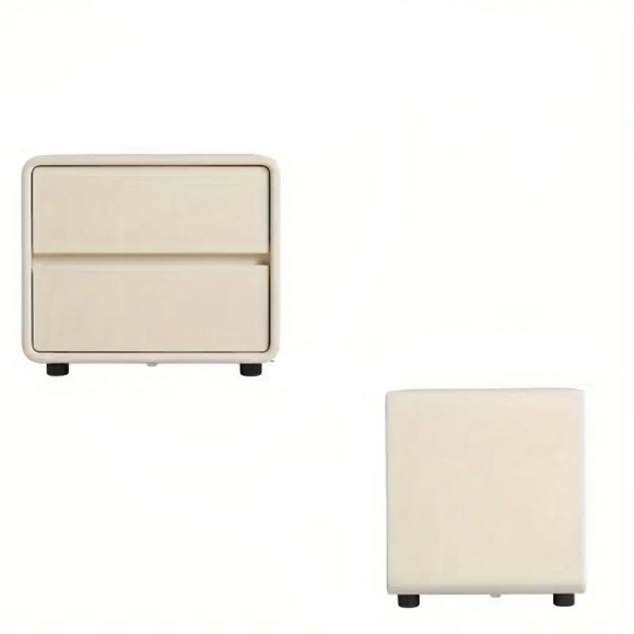 NNETM Bedside Table w/ Fabric Drawers - White