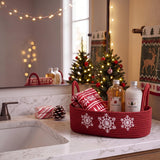 Christmas Rope Storage Basket with White Snowflake Embroidery 1pc