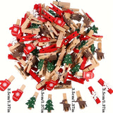 20pcs Wooden Christmas Mini Clips 3.5cm Mixed