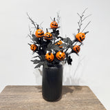 Artificial Pumpkin Bouquet with Black Vase, Realistic Plastic Spooky Jack-O-Lantern Flowers, Halloween & Christmas Decorations, for Mantel Table Centerpiece Porch, Fake Pumpkin Plant