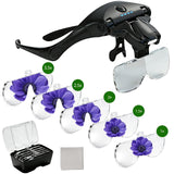 Rechargeable Head-Mounted LED Magnifying Glass – 5 Interchangeable Lenses (1X–3.5X) for Precision Work