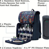 NNETM Insulated Picnic Backpack Set for 4 with Blanket