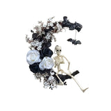NNETM Halloween Moon Black Wreath Skull Bones Bats Roses