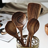 NNETM 7-Piece Natural Teak Wooden Spoons for Cooking Set