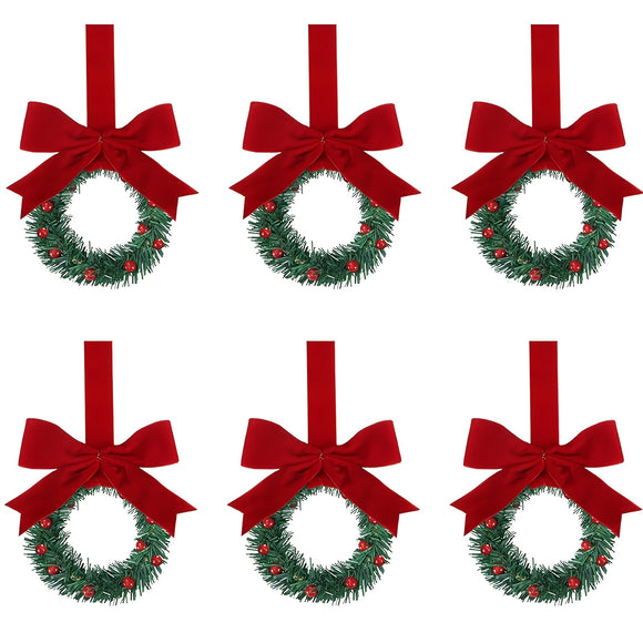 NNETM Small Christmas Wreaths with Red Bows (6pcs)