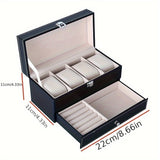 PU Leather Double-Layer Jewelry & Watch Storage Box – 4-Slot Organizer for Watches and Accessories