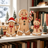 Rustic Christmas Tiered Tray Décor Set of 3 Gingerbread, Santa Hat & Candy Cane