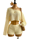 Women's Striped Asymmetrical Off-Shoulder 2-Piece Set