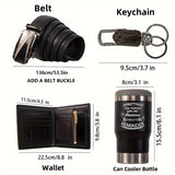 NNETM Men's Gift Set with Wallet Belt Keychain (6pcs)