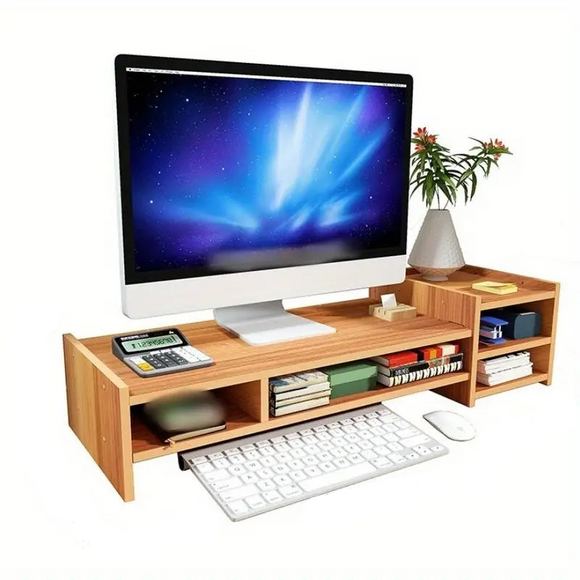 NNETM Elevate your workspace with this stylish wooden monitor stand
