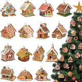 NNETM Wooden Christmas Ornaments: 15pcs Colorful Gingerbread Candy House Theme Festive Holiday