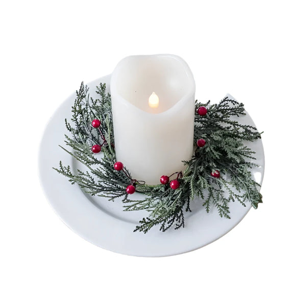 NNEOBA Artificial Christmas Candle Garland Ring with Red Fruits