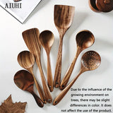 NNETM 7-Piece Natural Teak Wooden Spoons for Cooking Set