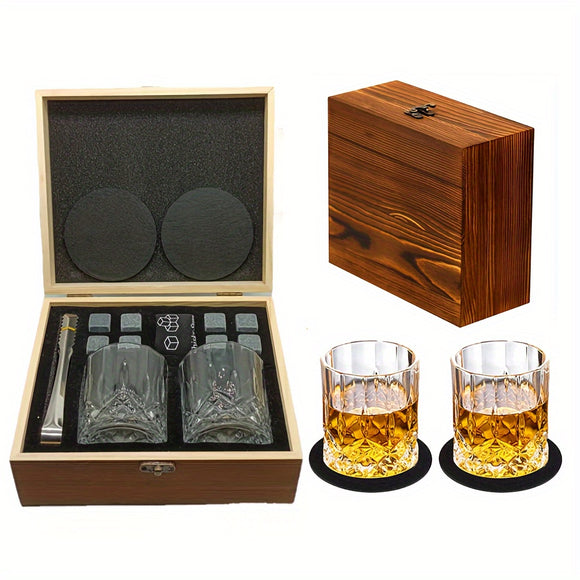NNETM Whiskey Glasses Gift Set with Stones & Tongs