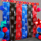 Spider Birthday Party Decoration, 1/2/4 Pack Spider Web Printing Red Black Blue 100.58 X 201.17cm Foil Fringe Streamers Tinsel Photo Booth Props Streamers Backdrop for Spider Party Supplies, Halloween Decorations & Christmas Decorations