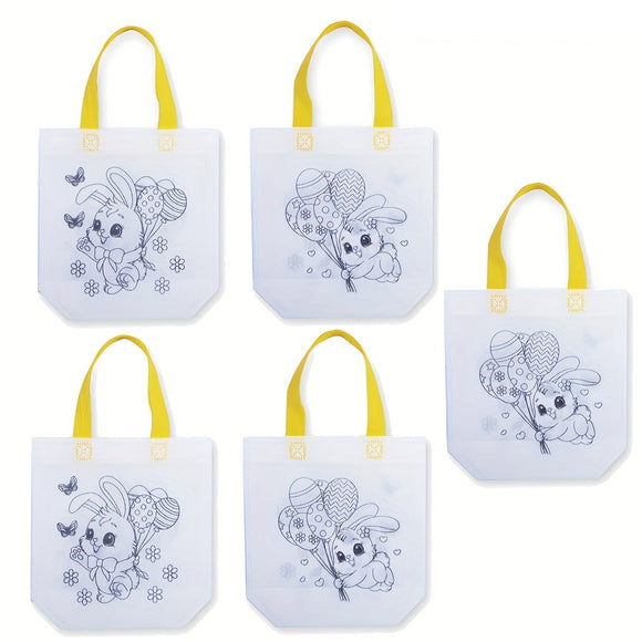 NNETM 5pcs Easter Tote Bags with Bunny and Egg Design