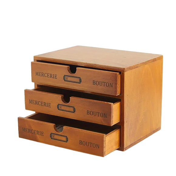 NNETM Timeless Elegance: 3-Layer Vintage Wooden Desktop Organizer