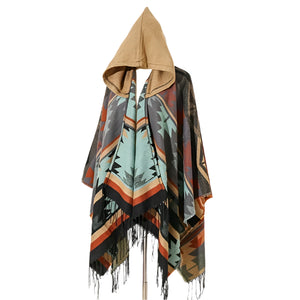 NNETM Windproof Cape Boho Geometric Shawl Wrap with Fringe