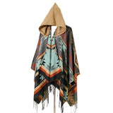 NNETM Windproof Cape Boho Geometric Shawl Wrap with Fringe