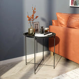 NNETM 1 tier Black Round Coffee Table with Detachable Tray - Metal Edge Design