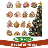 NNETM Wooden Christmas Ornaments: 15pcs Colorful Gingerbread Candy House Theme Festive Holiday