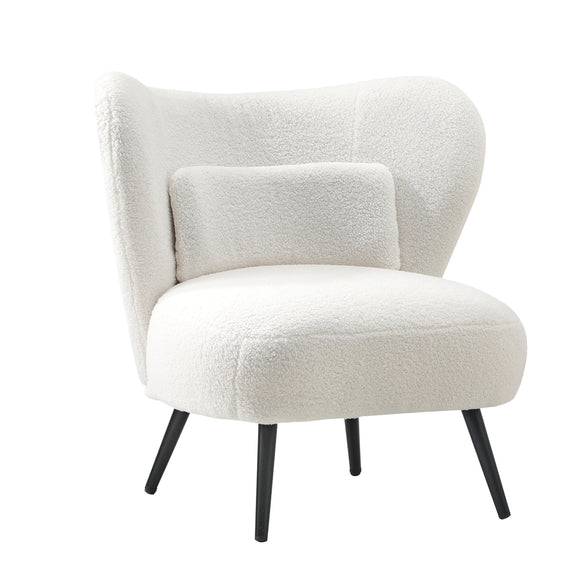 NNEED Lounge Chair with Lumbar Pillow Wingback Boucle White