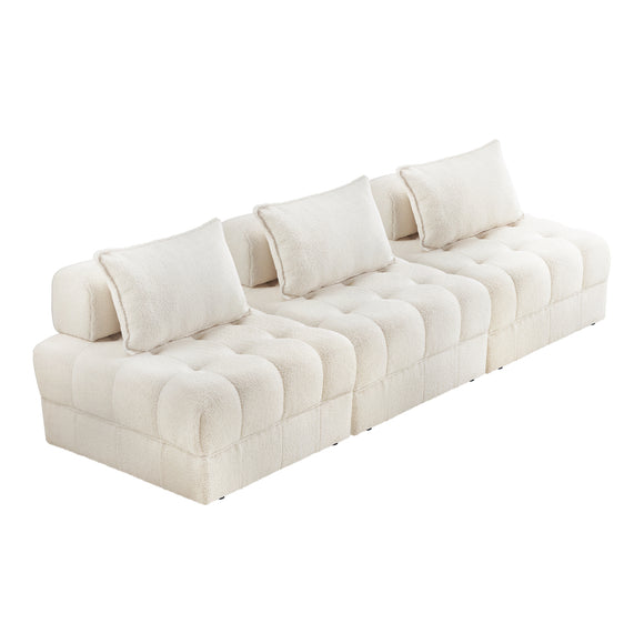 NNEED 3 Seater Boucle Modular Sofa Lounge Chair Armless White