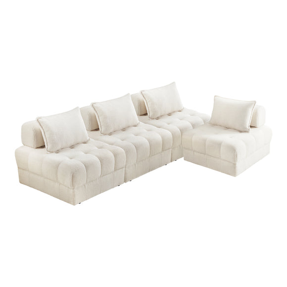 NNEED 4 Seater Boucle Modular Sofa Lounge Chair Armless White