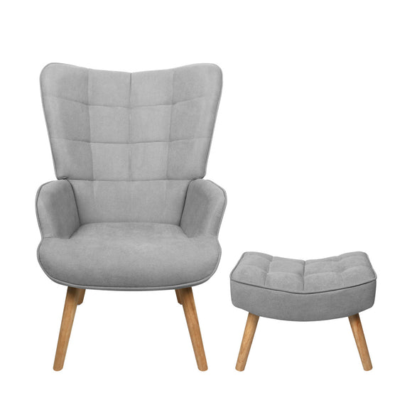 NNEED Armchair with Footstool Fabric Grey