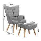 NNEED Armchair with Footstool Fabric Grey