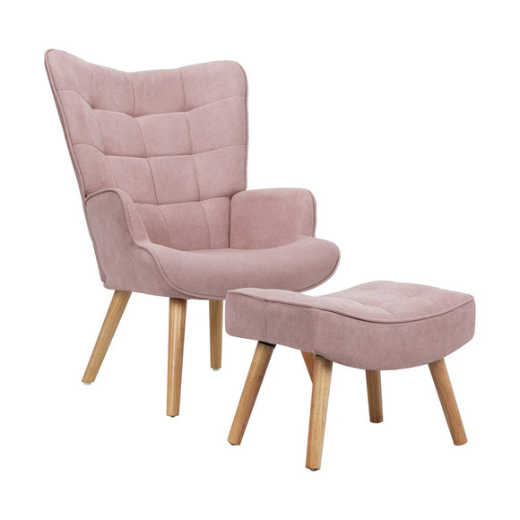 NNEED Armchair Set Ottoman Fabric Sofa Chairs Pink