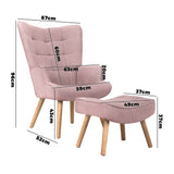 NNEED Armchair Set Ottoman Fabric Sofa Chairs Pink