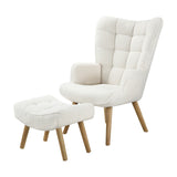 NNEED Armchair with Footstool Sherpa White