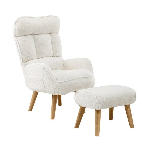 NNEED Armchair with Ottoman Swivel Sherpa White