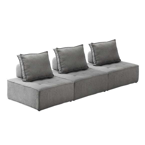NNEED 3PCS Modular Armless Sofa Linen Grey