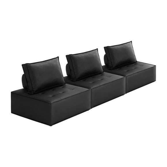 NNEED 3pcs Pu Leather Sofa Couch Black