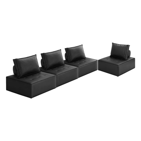 NNEED 4pcs Pu Leather Sofa Couch Black