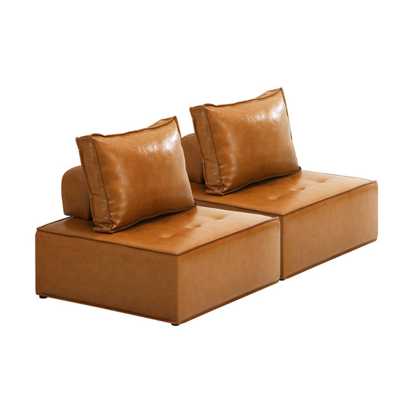 NNEED 2pcs Pu Leather Sofa Couch Brown