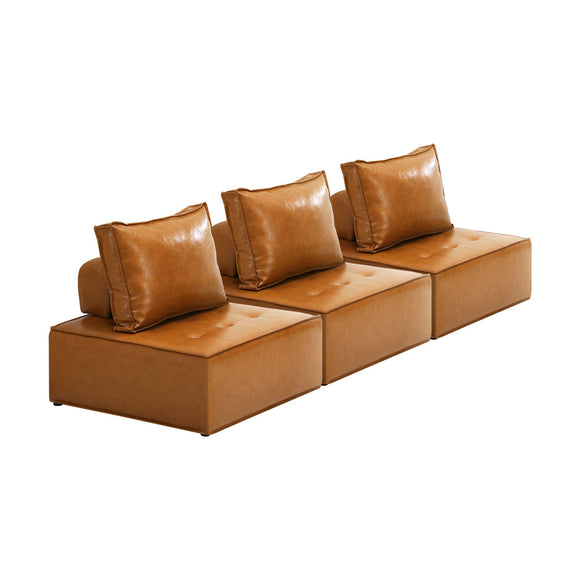 NNEED 3pcs Pu Leather Sofa Couch Brown