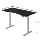 NNEMB Sit To Stand Up Standing Desk, 150x75cm, 72-118cm Electric Height Adjustable, Ergonomically Curved Edge, 50kg Rated, Black/Silver Frame