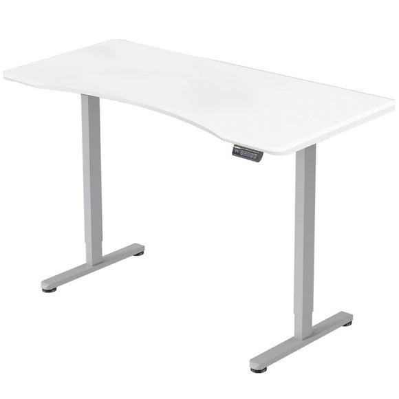 NNEMB Sit To Stand Up Standing Desk, 150x75cm, 72-118cm Electric Height Adjustable, Ergonomically Curved Edge, 50kg Rated, White/Silver Frame