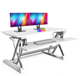 NNEMB Desk Riser 90cm Wide Adjustable Sit to Stand, for Dual Monitor, Keyboard, Laptop, White
