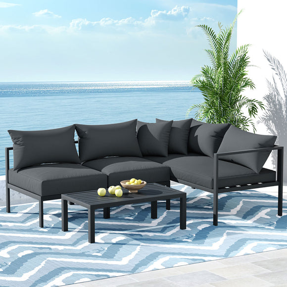 NNEDSZ Gardeon 4 Seater Outdoor Sofa Set Aluminium Patio Furniture Setting 4PC Charcoal