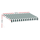 NNEDSZ Retractable Folding Arm Awning Manual Sunshade 3Mx2.5M Green White
