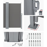 NNEDSZ Side Awning Sun Shade Outdoor Retractable Privacy Screen 2X6M Grey