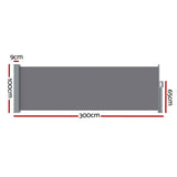 NNEDSZ Side Awning Sun Shade Outdoor Blinds Retractable Screen 1X3M Grey